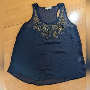Navy blue shirt beaded see through